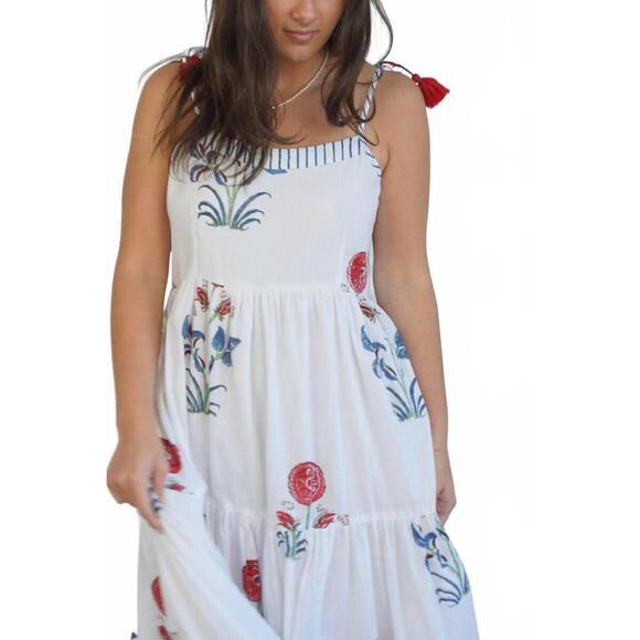 NEW NIBI MTK poppy tier maxi dress in red floral/stripe - Picture 3 of 3